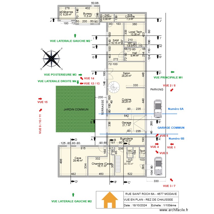 V.RADOUX - VUE EN PLAN - REZ - V2.24 - AVANT. Plan de 17 pièces et 232 m2