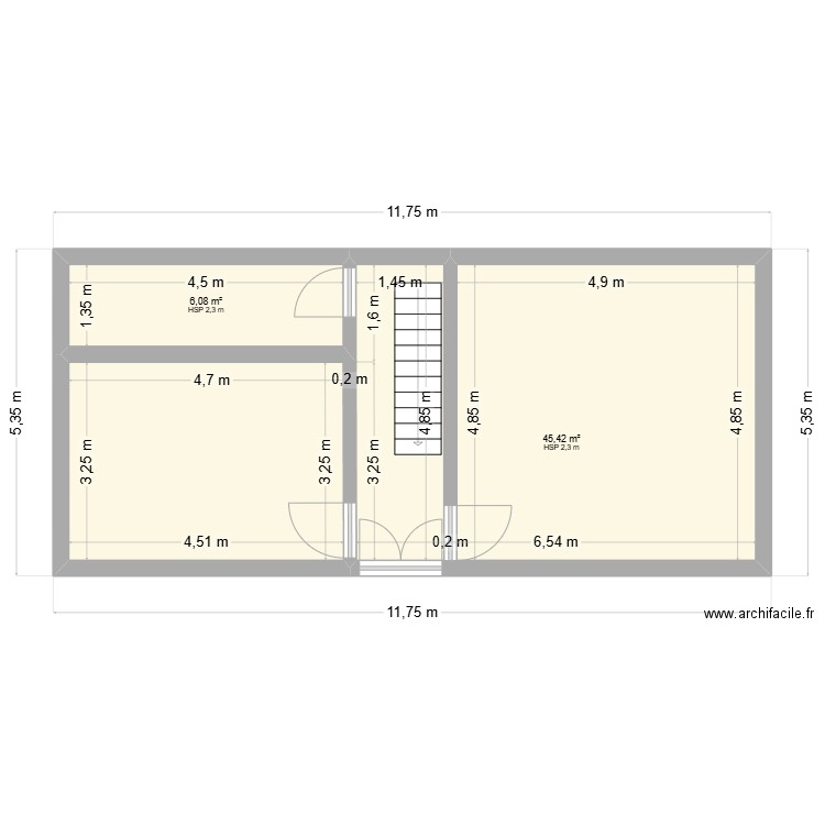 RDC PLAN ACTUEL 1. Plan de 2 pièces et 52 m2