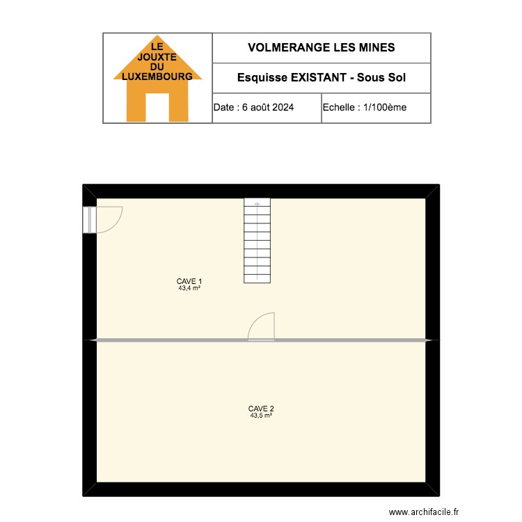 VOLMERANGE LES MINES - EXISTANT - SOUS SOL. Plan de 2 pièces et 87 m2