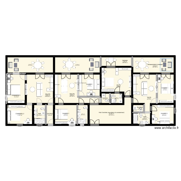 projet st jo R+1. Plan de 22 pièces et 241 m2