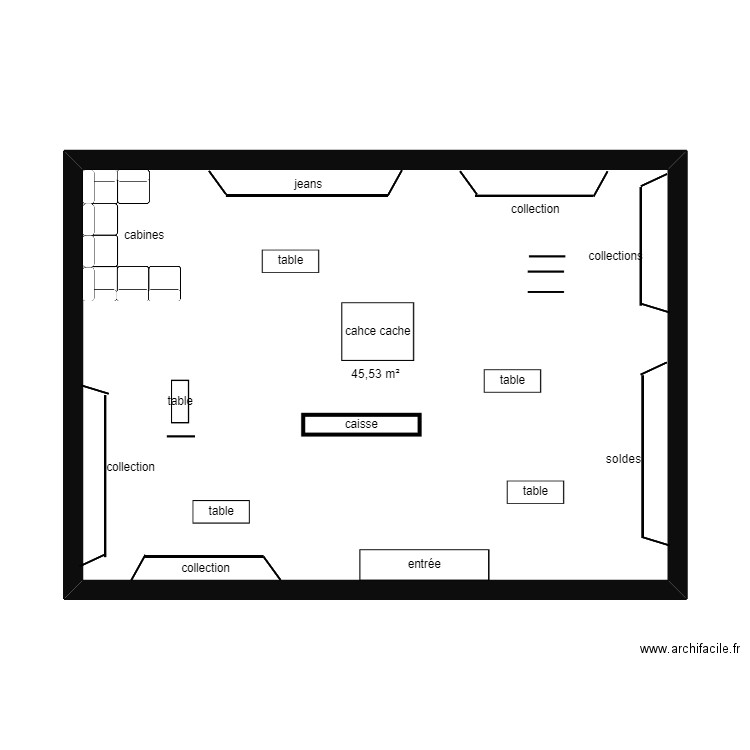 cache cache. Plan de 1 pièce et 46 m2