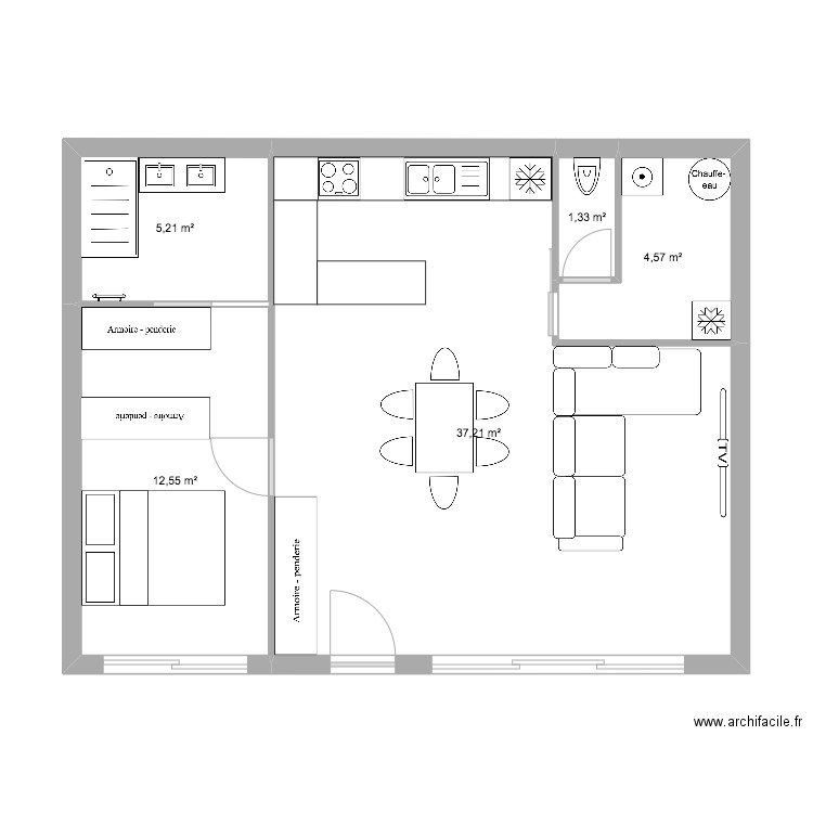 Maison Marceau. Plan de 5 pièces et 61 m2