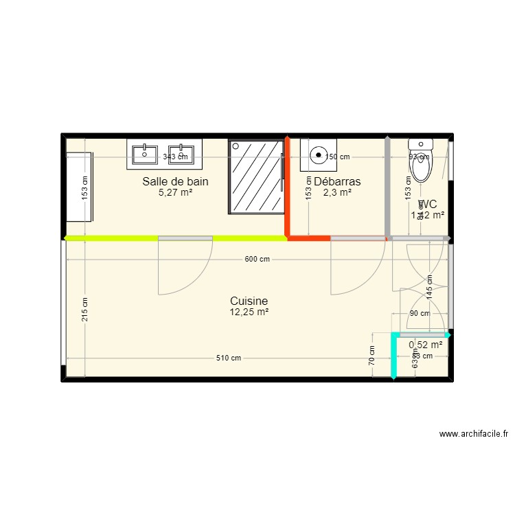 Extension. Plan de 5 pièces et 22 m2