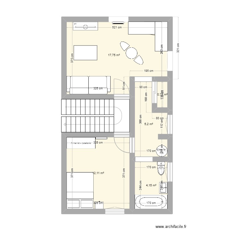 T2 Pen Ar Stang. Plan de 5 pièces et 40 m2