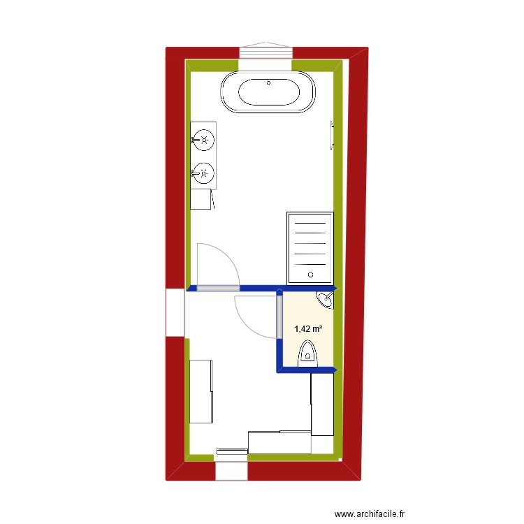 SdB. Plan de 1 pièce et 1 m2