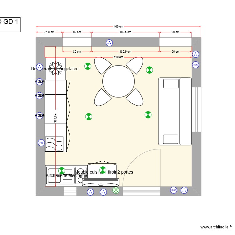 CUISIN STUDIO GD 1. Plan de 1 pièce et 16 m2