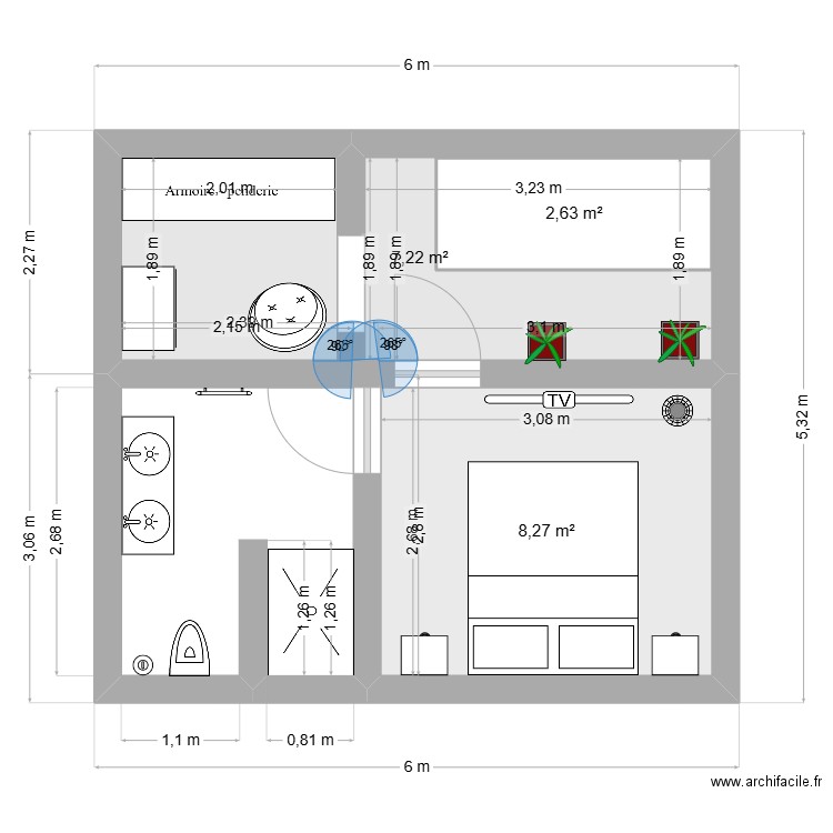 TFE Justin Arnould (étage) . Plan de 1 pièce et 27 m2