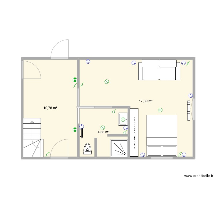 Sous sol maison Cast. Plan de 3 pièces et 33 m2