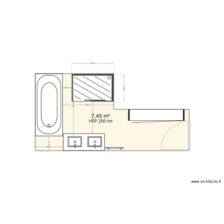 SDB Nès. Plan de 1 pièce et 7 m2