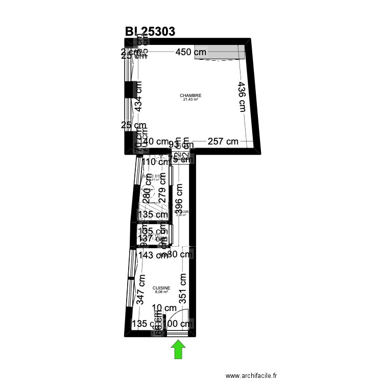 BI 25303. Plan de 5 pièces et 37 m2