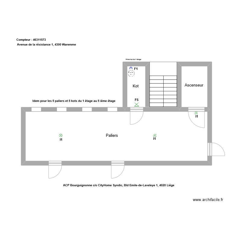 Schéma Pos ACP Bourguignonne. Plan de 2 pièces et 38 m2