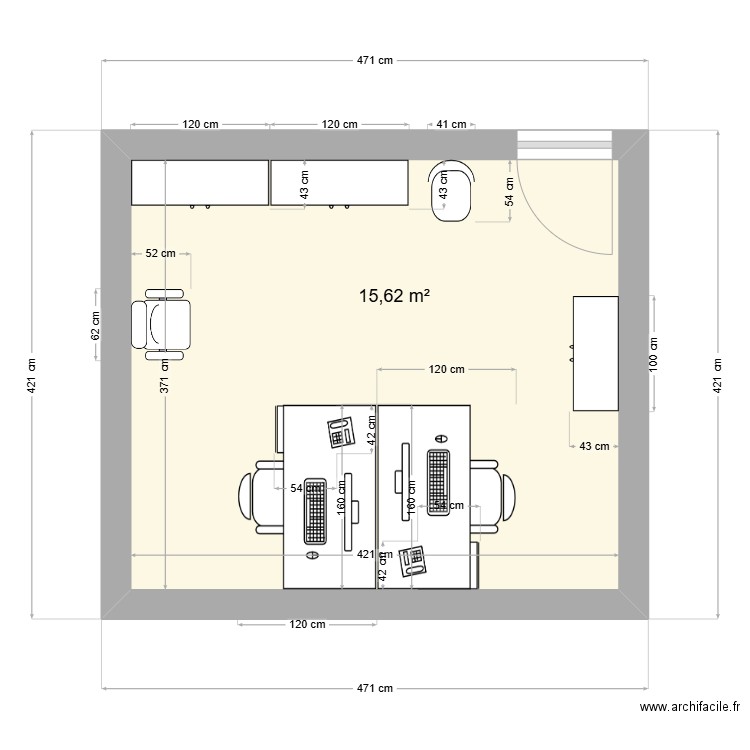 BUREAU AL SE. Plan de 1 pièce et 16 m2