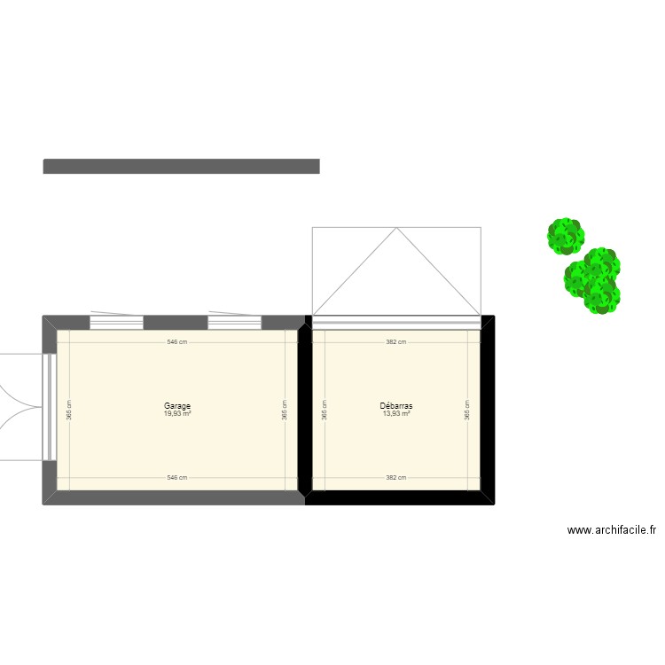 garage RDC- aménagé. Plan de 2 pièces et 34 m2