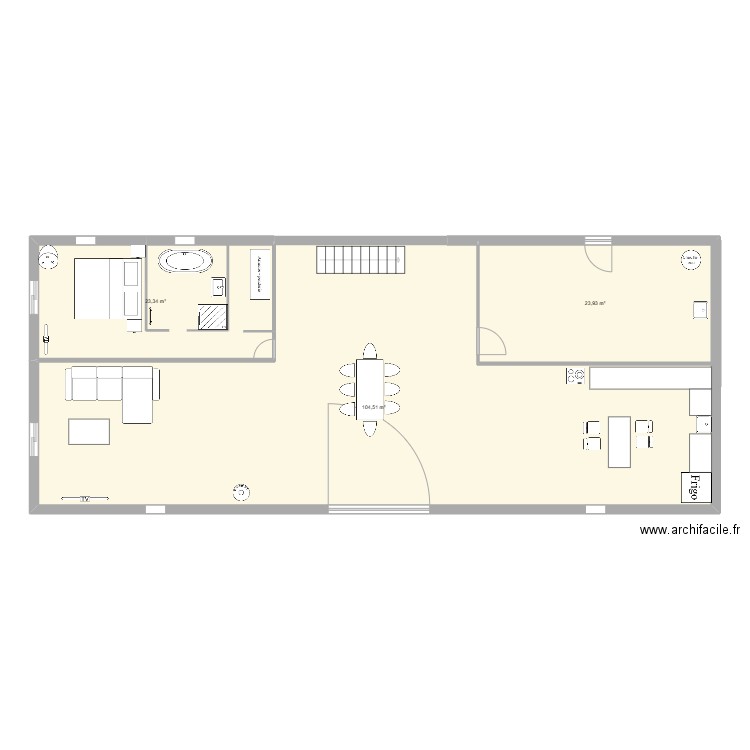 rez de chaussez. Plan de 3 pièces et 152 m2