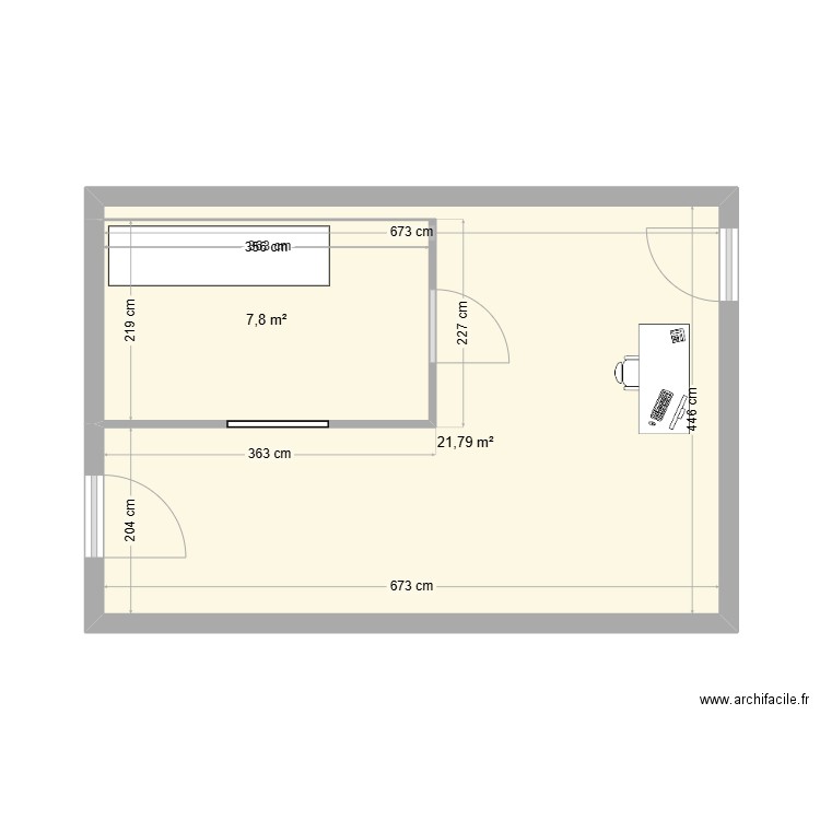 savonnerie. Plan de 2 pièces et 30 m2