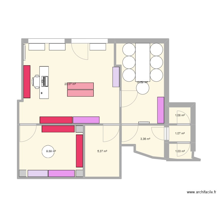 Boutique BIDULE. Plan de 8 pièces et 56 m2