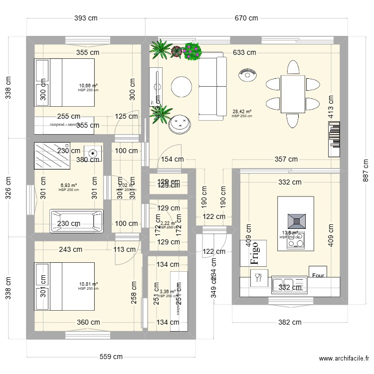 Maison Plein pied 79,9 m². Plan de 9 pièces et 80 m2