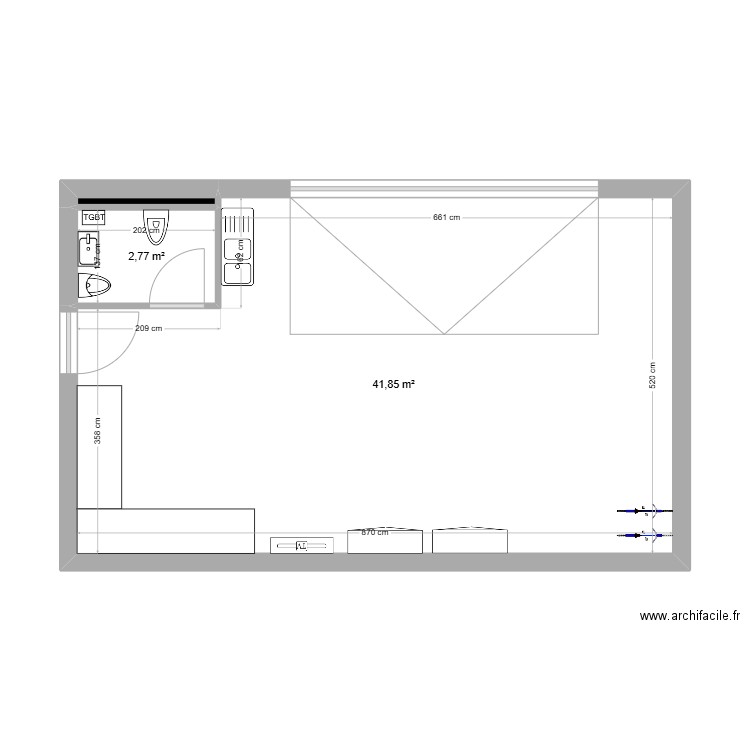 ROCHER ADRIEN. Plan de 3 pièces et 45 m2