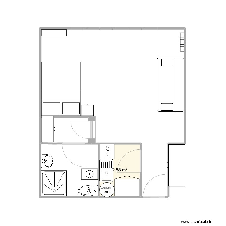 Appart Paris. Plan de 1 pièce et 3 m2