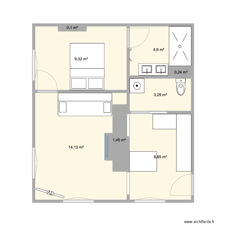 Sophie. Plan de 8 pièces et 42 m2