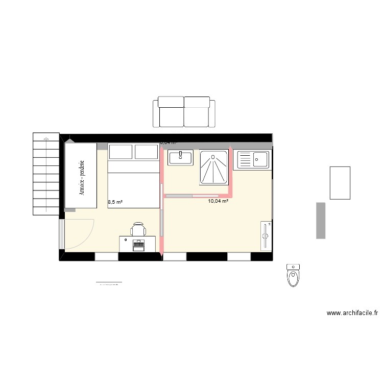 Surelev_V3. Plan de 3 pièces et 19 m2