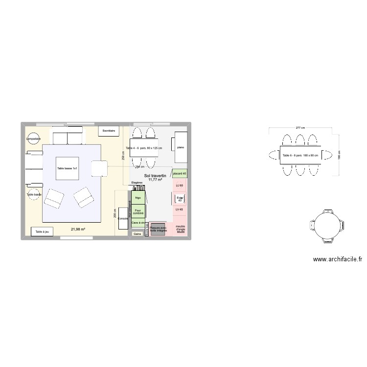 placard 40 et LL. Plan de 3 pièces et 34 m2