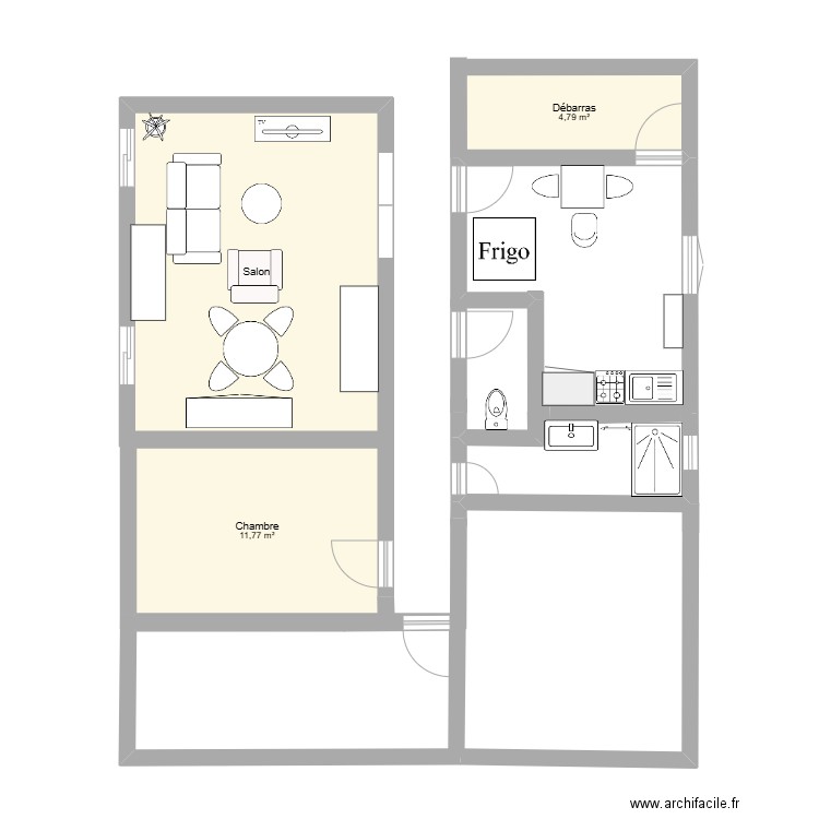 amenagement. Plan de 3 pièces et 39 m2