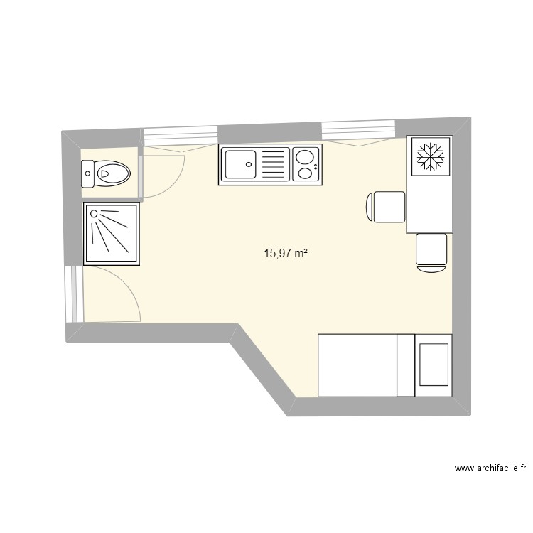 plan federes. Plan de 1 pièce et 16 m2