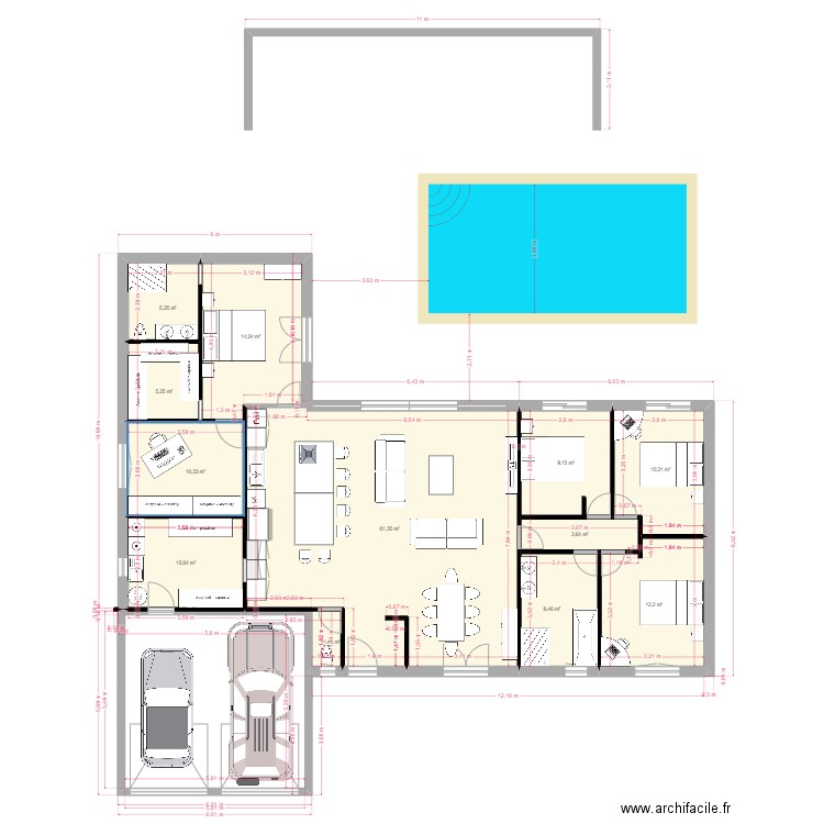 PROJET CONSTRUCTION XAVIER. Plan de 13 pièces et 152 m2