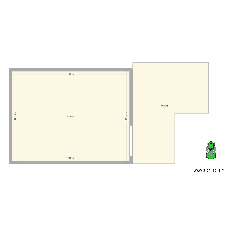 Terrasse. Plan de 2 pièces et 149 m2