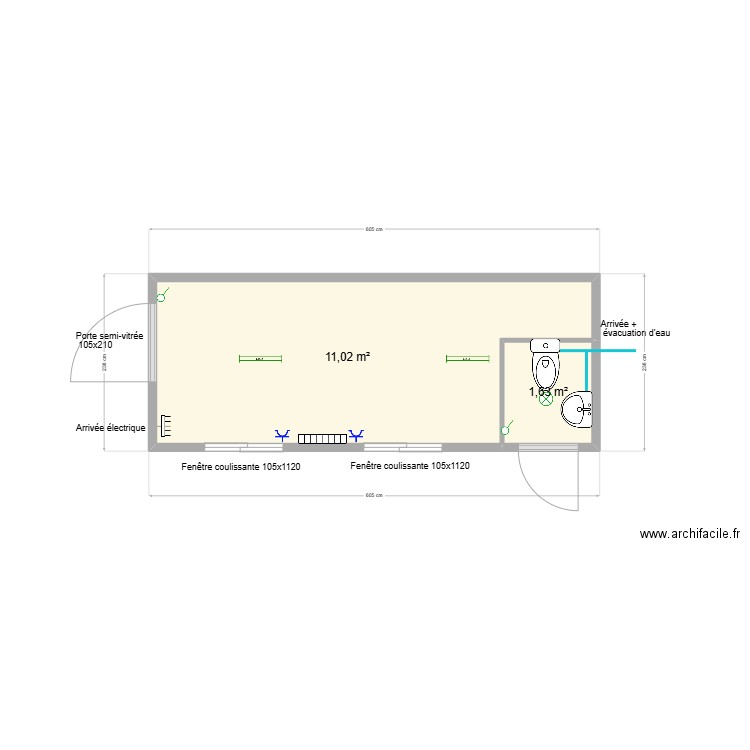 Plan pour Partner. Plan de 2 pièces et 13 m2