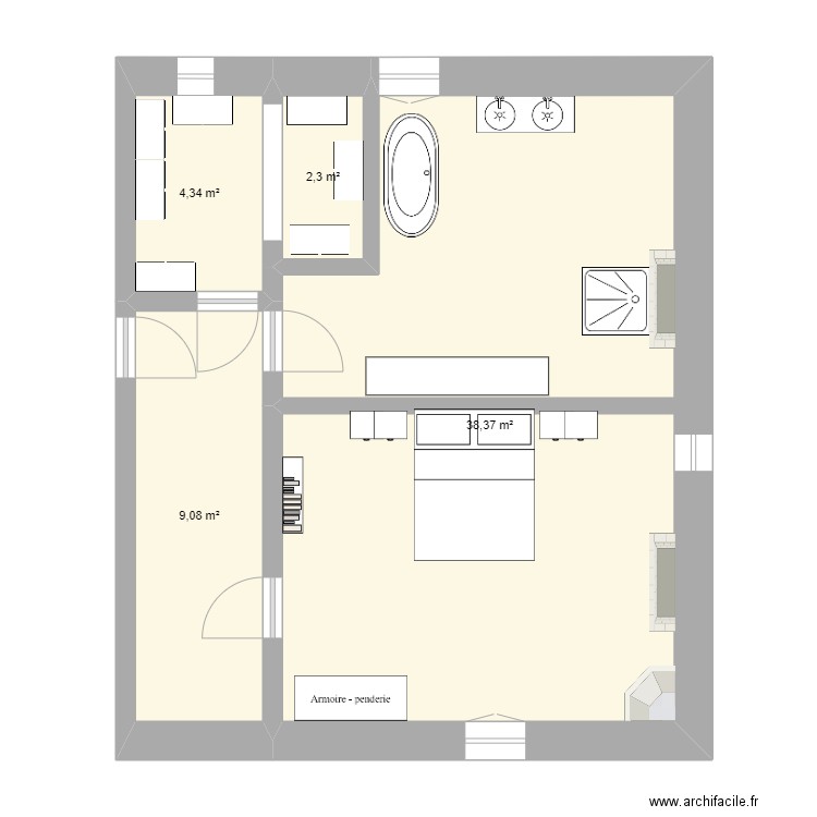 1er . Plan de 4 pièces et 54 m2