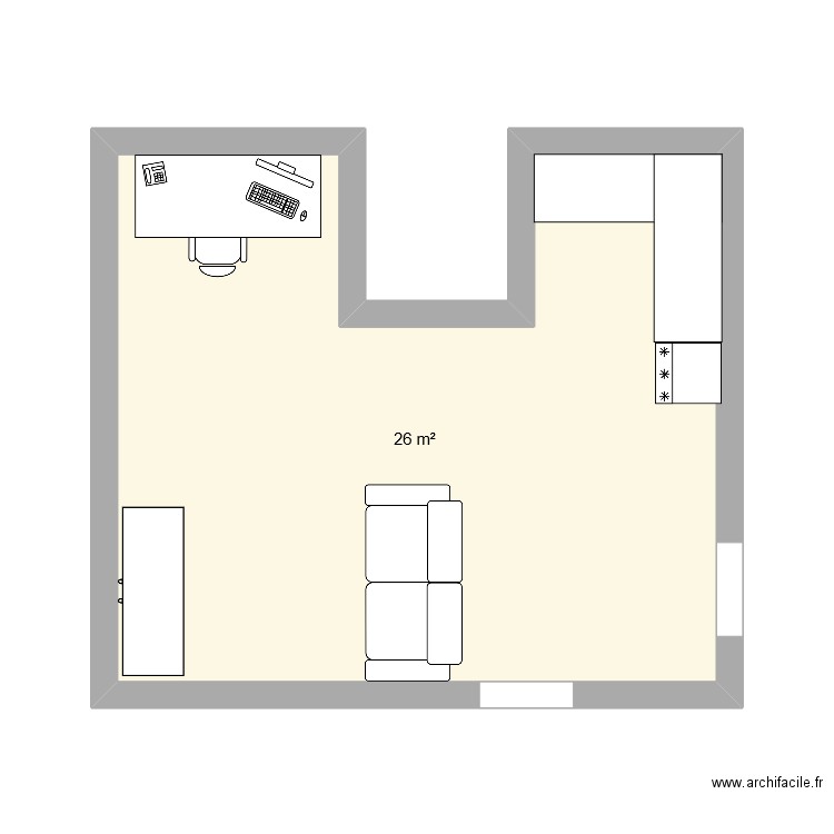 appart. Plan de 1 pièce et 26 m2