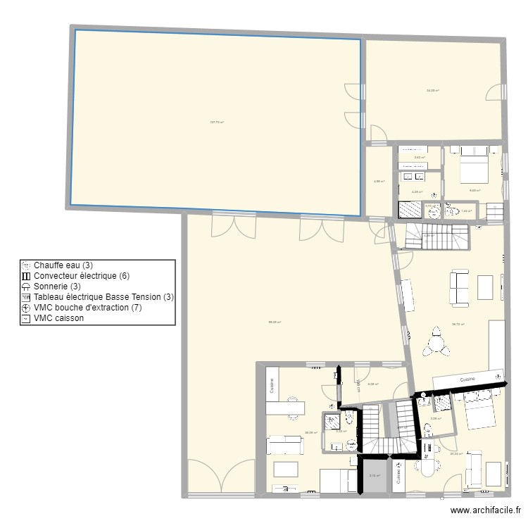 Plan Réhabilitation amenagement RDC CDL. Plan de 19 pièces et 391 m2