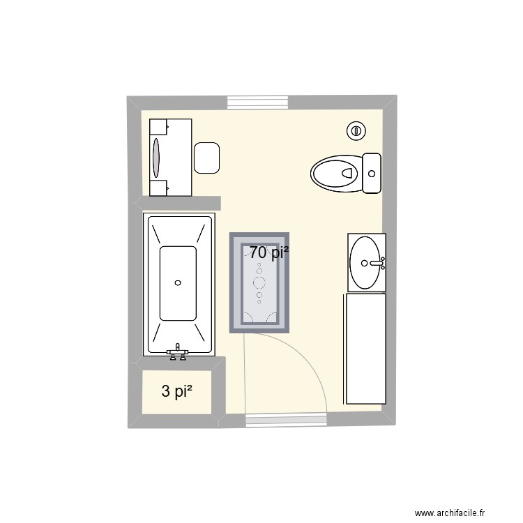 salle de bains. Plan de 2 pièces et 7 m2