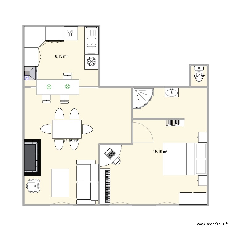 Chambres filles. Plan de 4 pièces et 47 m2