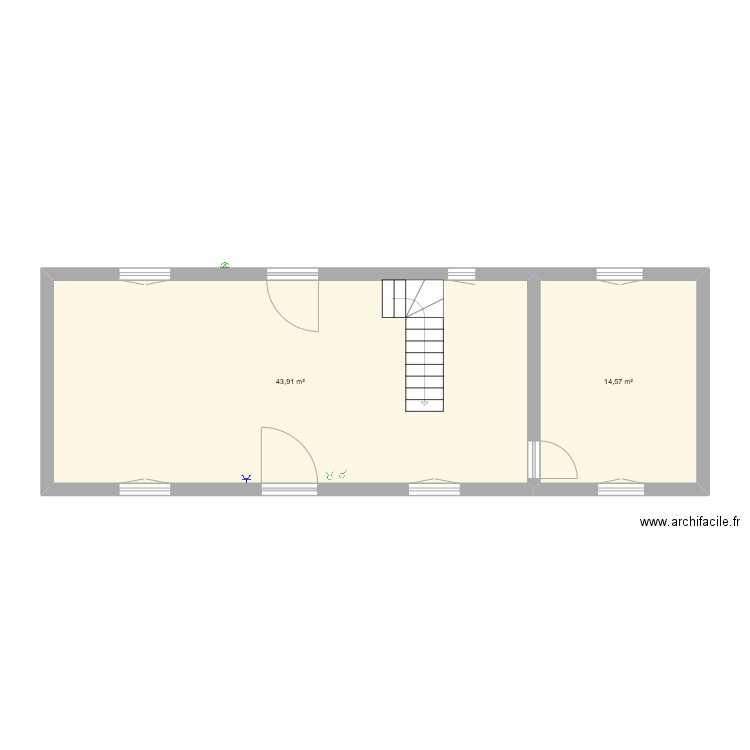 Maison. Plan de 2 pièces et 58 m2