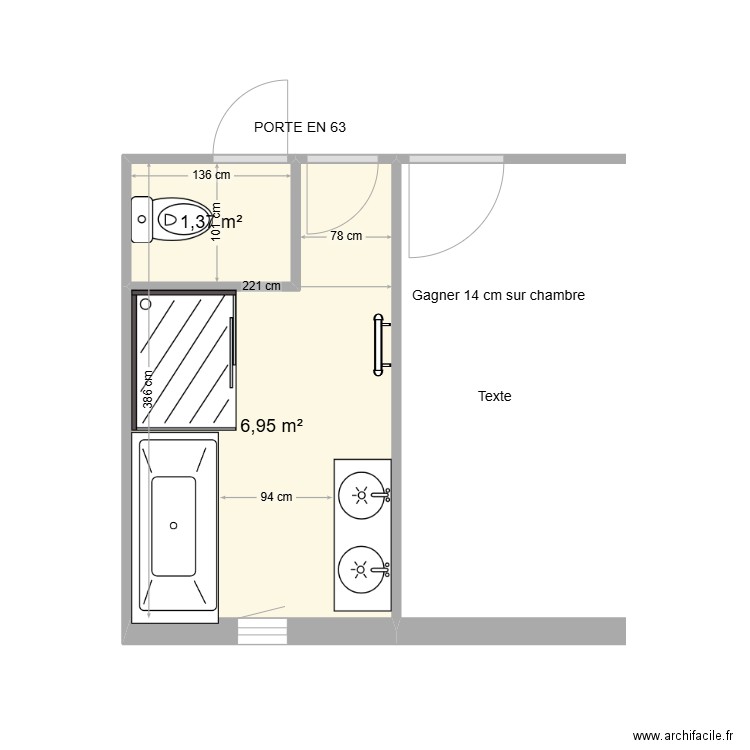 wc / salle de bains  lolo. Plan de 2 pièces et 8 m2