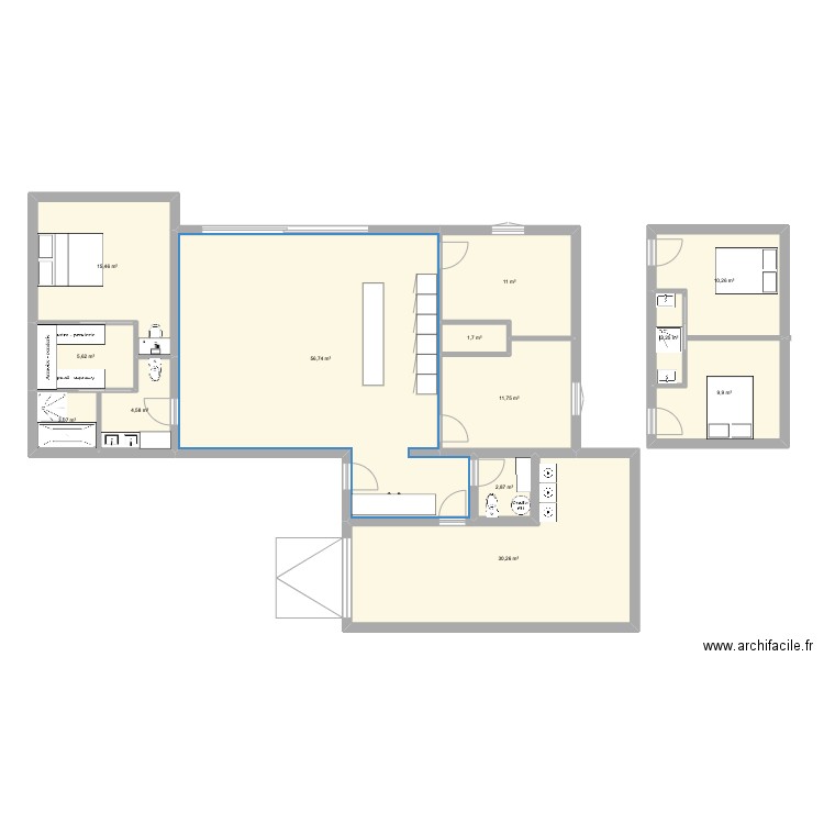 Maison 2. Plan de 13 pièces et 165 m2