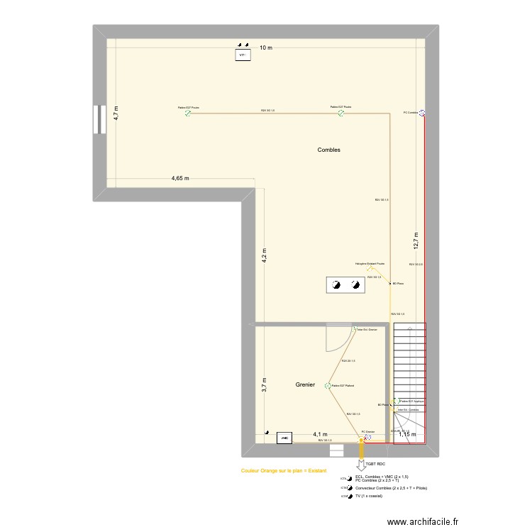 Flo Electricité Combles. Plan de 2 pièces et 89 m2