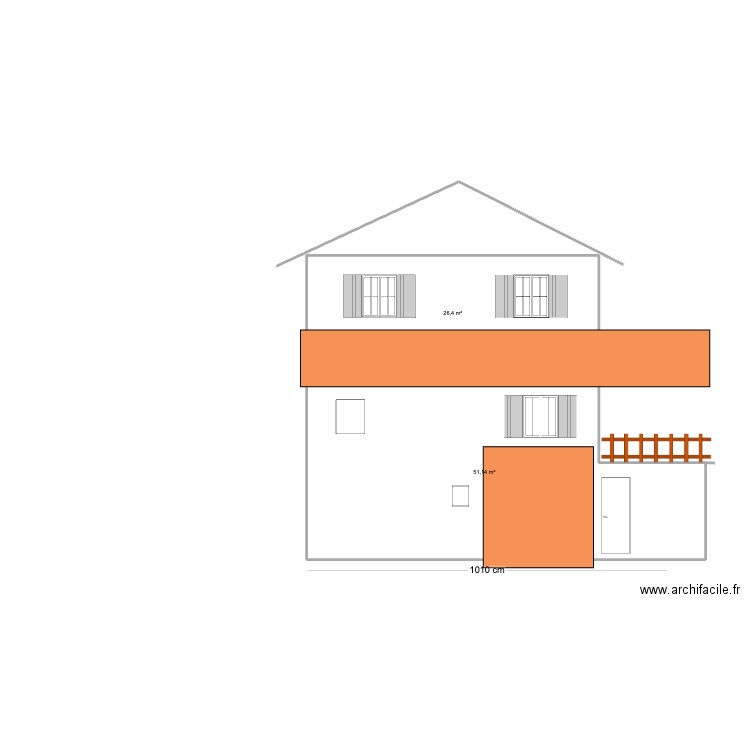 façade côté 4 vents . Plan de 2 pièces et 78 m2