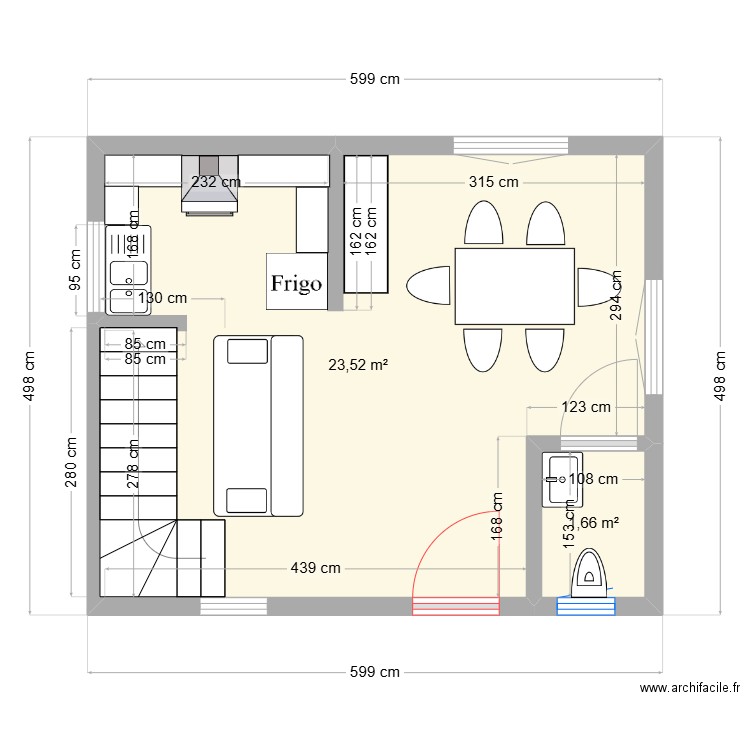 TFE. Plan de 2 pièces et 25 m2