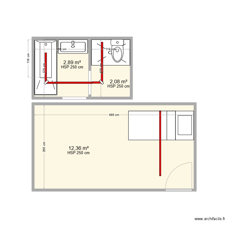 BRILLOT 33 potable. Plan de 3 pièces et 17 m2