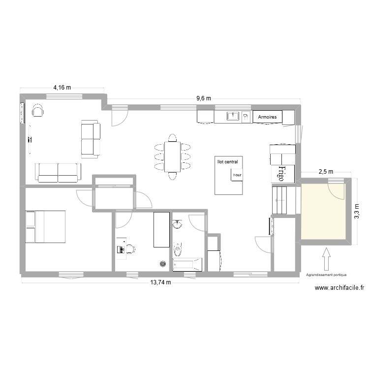 Tripoli. Plan de 2 pièces et 8 m2