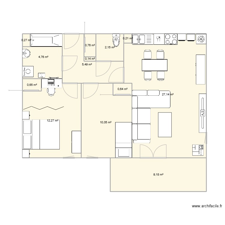 Nouvelle maison. Plan de 13 pièces et 74 m2