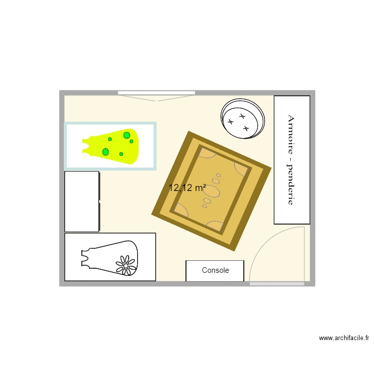 Chambre JA/JB. Plan de 1 pièce et 12 m2