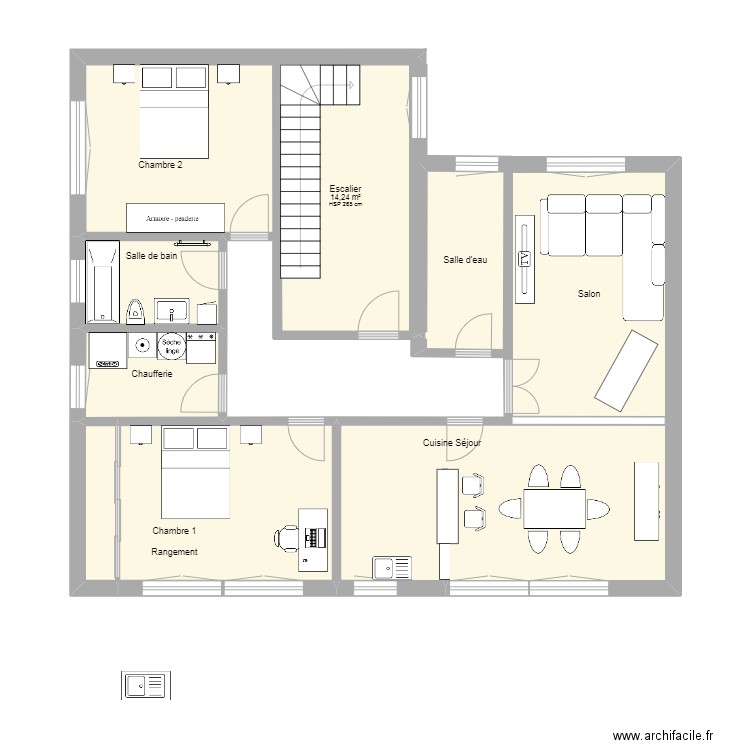 appartement dieppe. Plan de 9 pièces et 93 m2