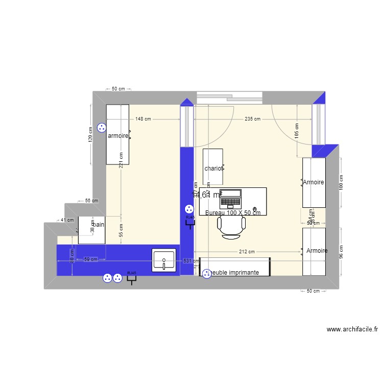 B001. Plan de 1 pièce et 15 m2