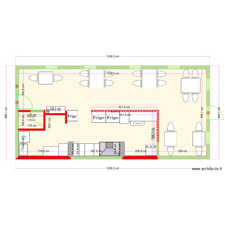 plan restaurant ERP SECURITE. Plan de 2 pièces et 66 m2