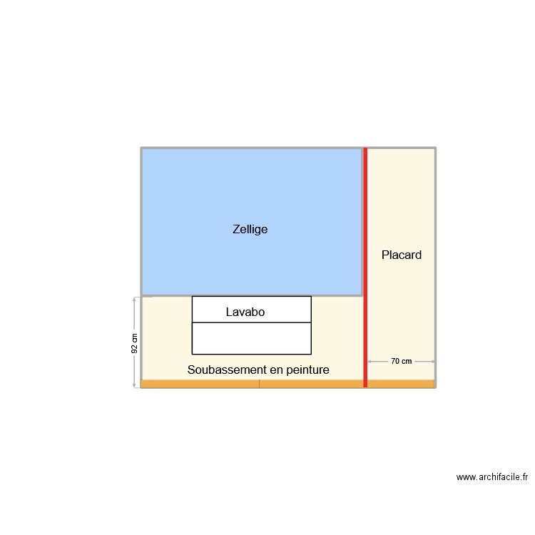 70 Joinville SDB Faience murale 1er. Plan de 2 pièces et 7 m2